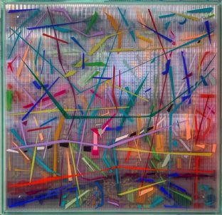 Memories of Pick Up Sticks

Collection of the Artist

50” x 50” 

Framed in Coke Bottle Green Acrylic

Triple Wall, Acrylic Paint, Resin, and Plastic